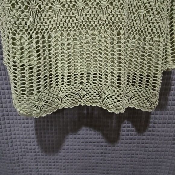 Y2K Green Crochet Sweater Top Sz2X Open Knit Boho Fairy Cottage Coastal Grandma - Picture 12 of 16